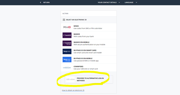Photo: Select "Proceed to alternative log-in methods"
